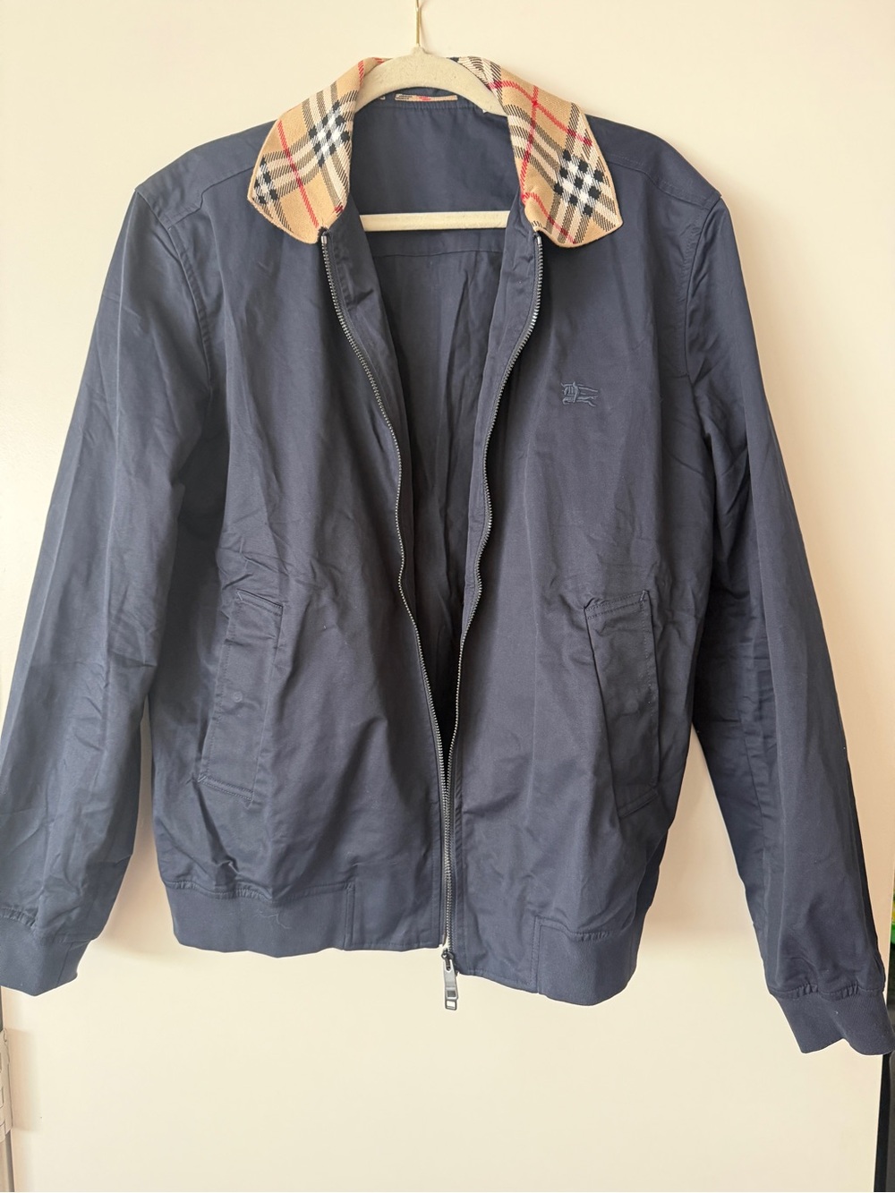 Burberry Navy Jacket with Check Collar